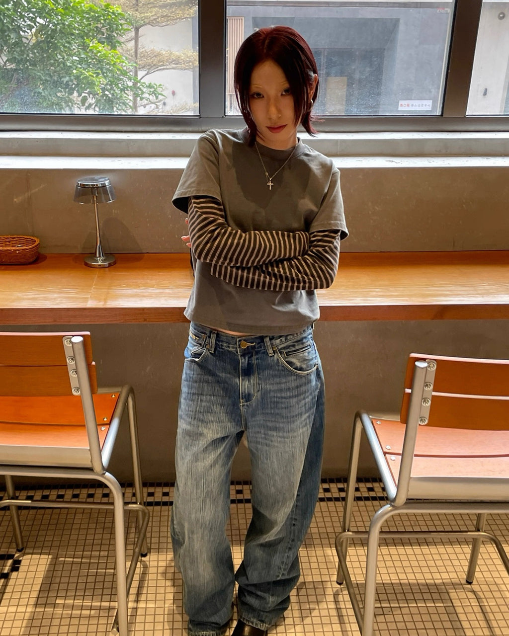 Double layer striped tee
