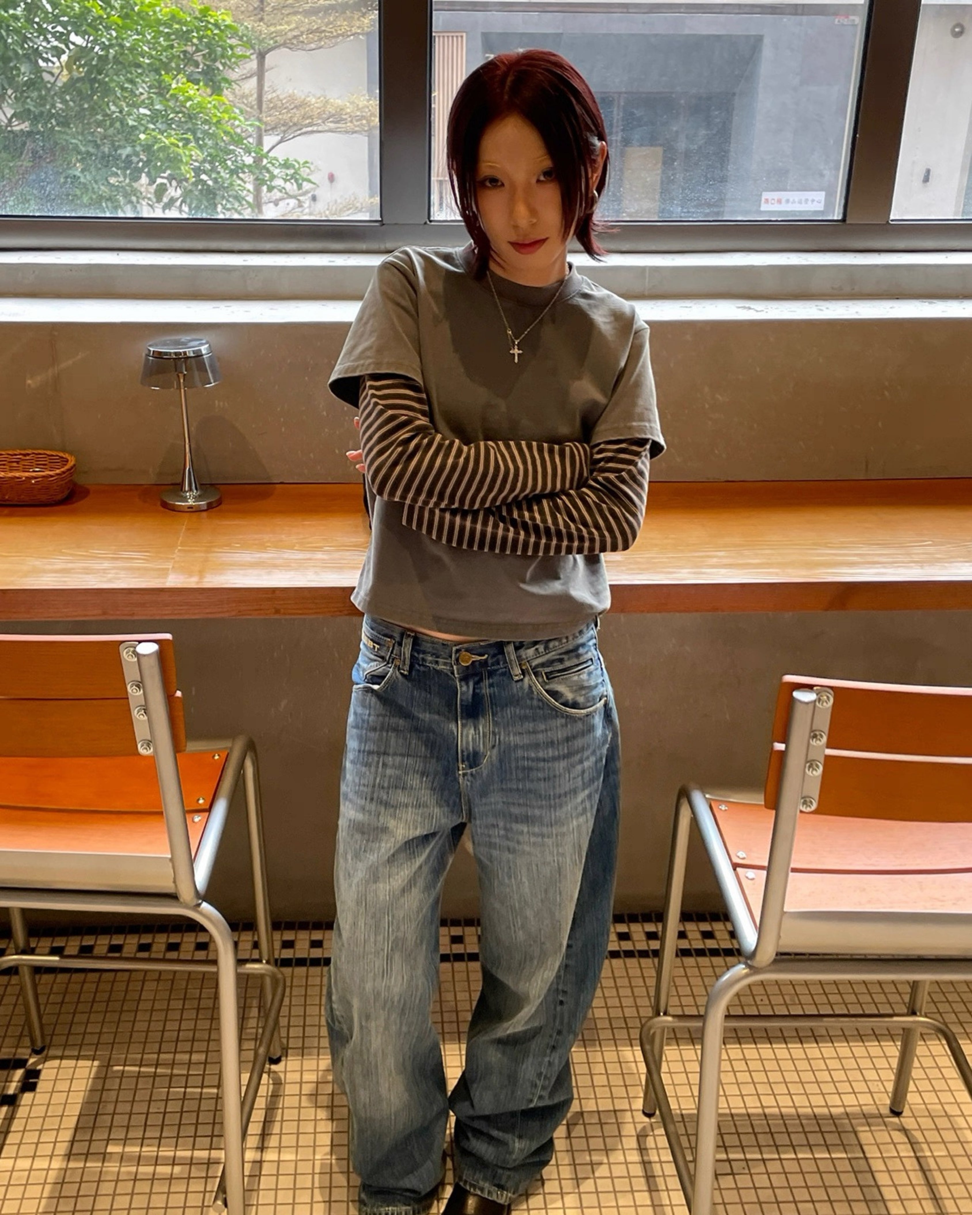 Double layer striped tee