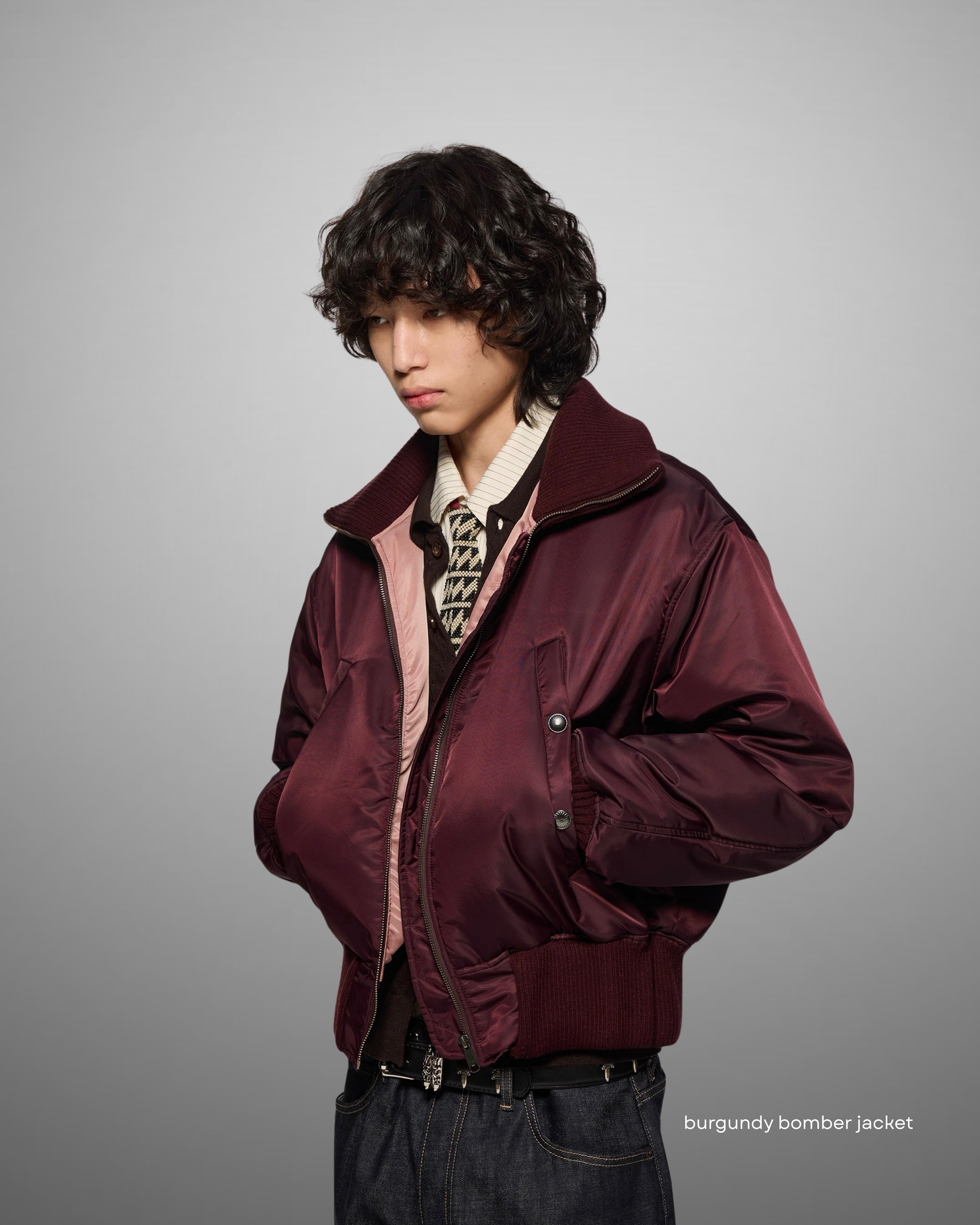 burgundy bomber jacket