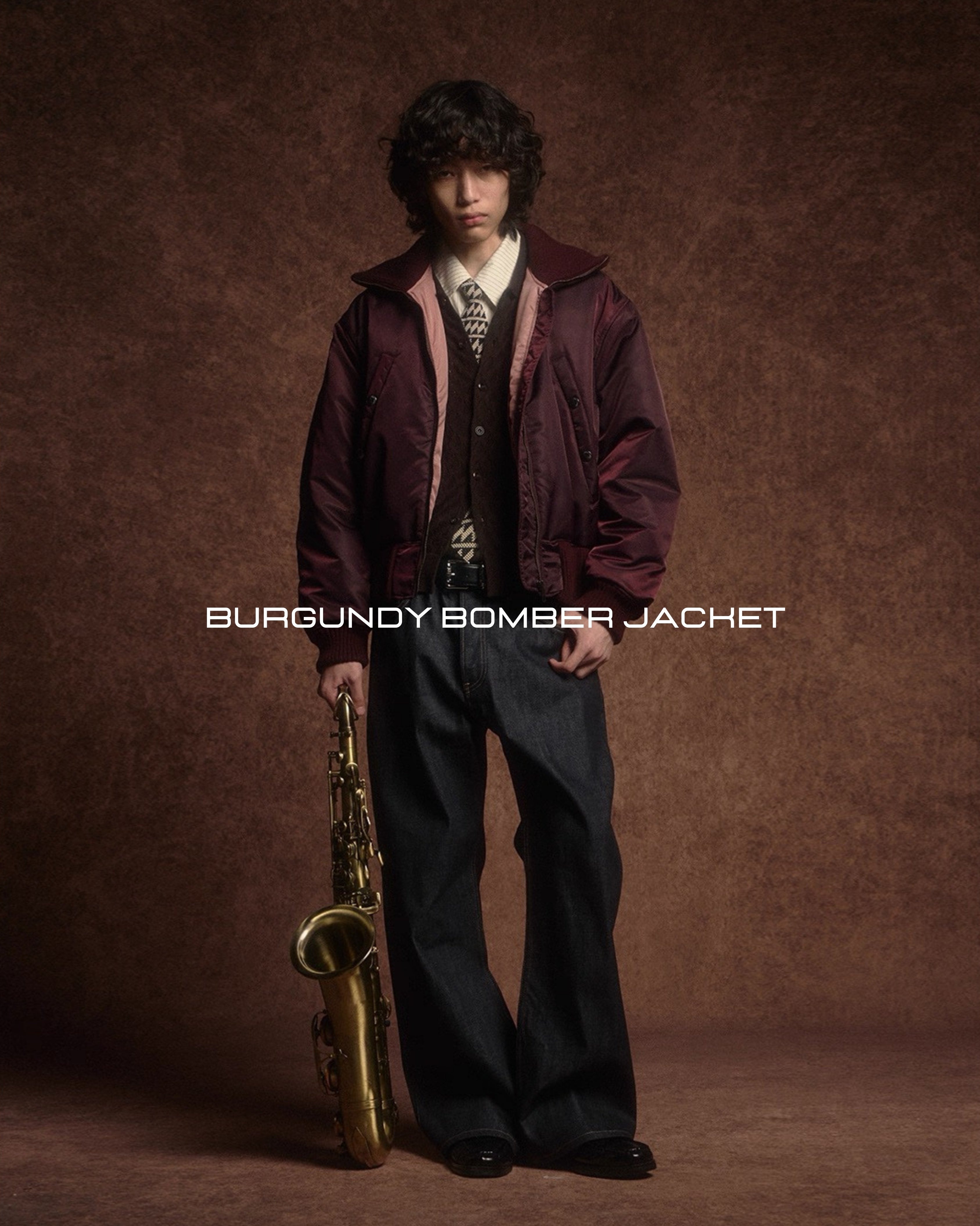 burgundy bomber jacket